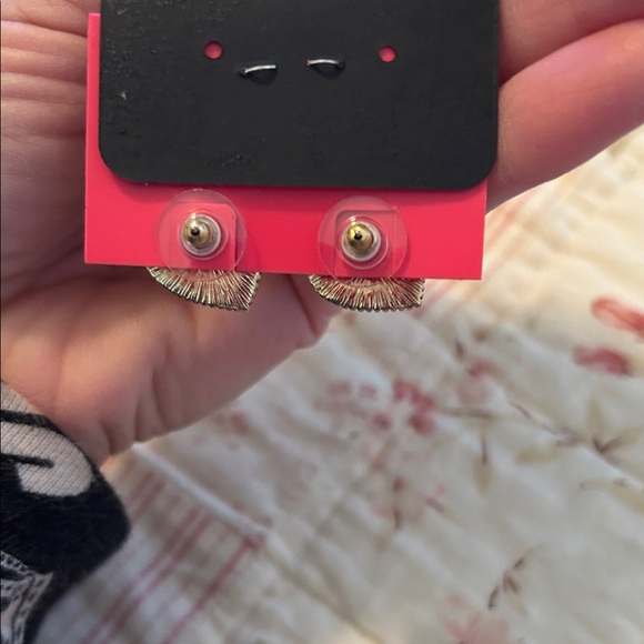 Betsey Johnson Pink and Gold Heart Earrings - Picture 5 of 6